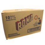Caja con 10 bolsas de detergente en polvo ROMA con 1 kg