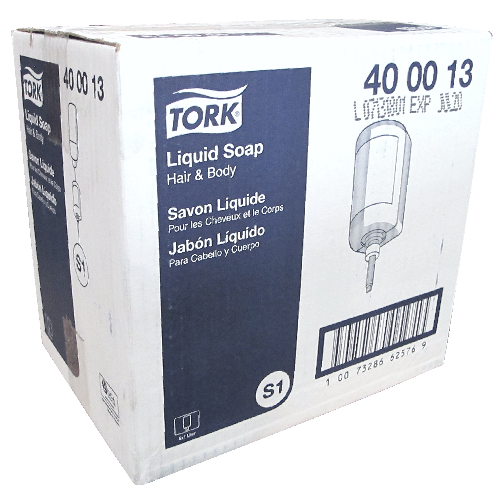 Tork 400013 Jabón líquido premium para cuerpo y cabello, caja con 6 cartuchos de 1000 ml cada uno