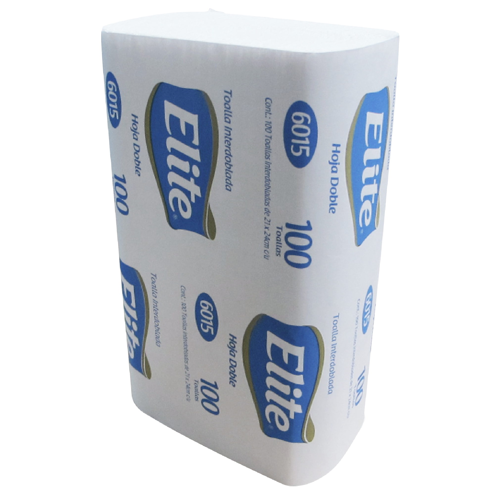 Elite 6015 toalla Interdoblada hoja doble color blanca 21 x 24, caja con 20 paquetes de 100 piezas cada uno