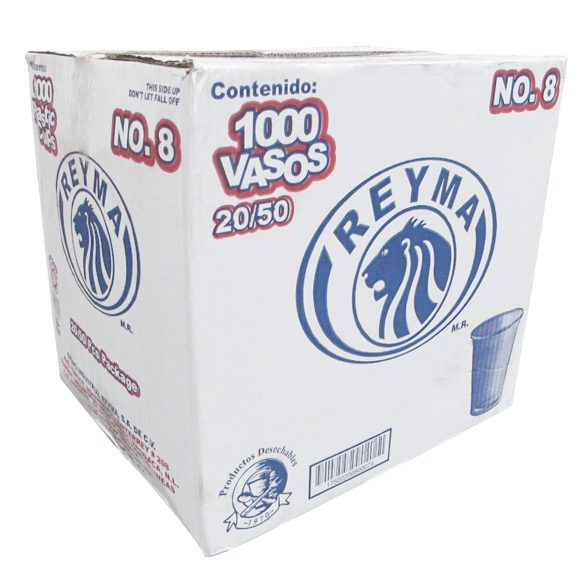 Reyma vaso plástico con capacidad para 8 oz, caja con 1000 piezas en 20 paquetes